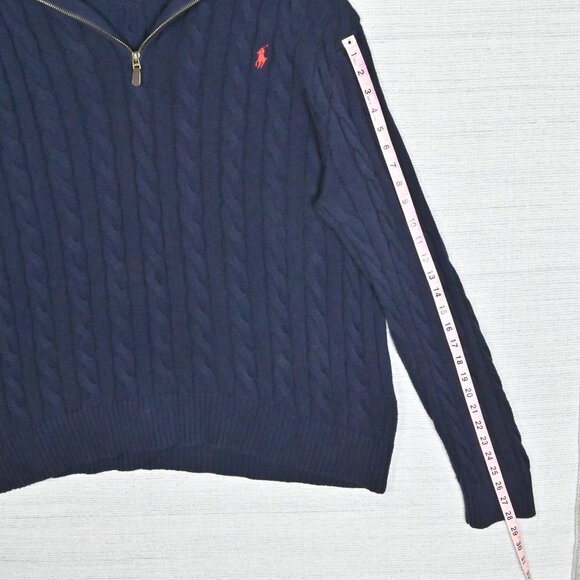 Polo Ralph Lauren Chunky Cable Knit Warm 1/4 Zip Mock Neck Sweater Navy Blue 2XB - Picture 14 of 16